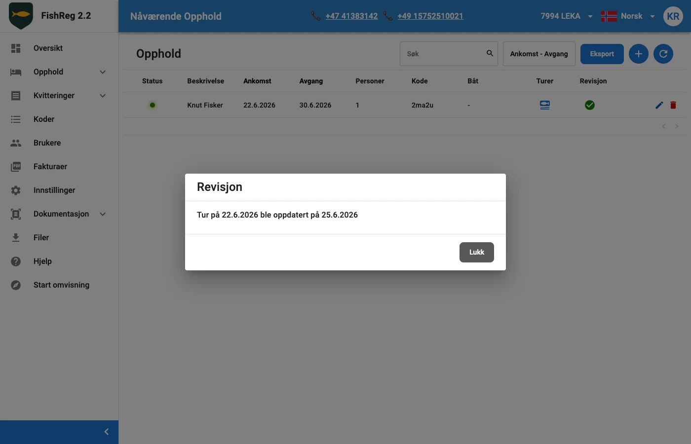 FishReg — revisjonsspor som viser forsinkede fangstregistreringer