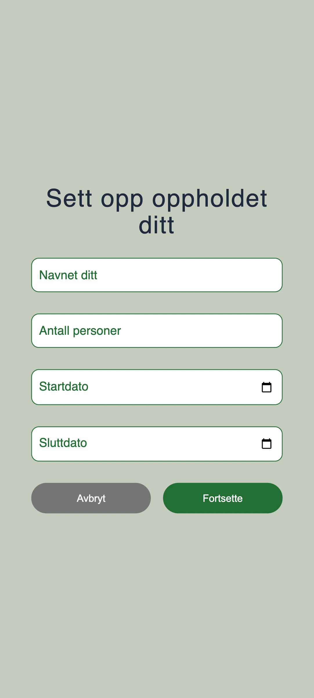 FishReg — gjesteskjema for opprettelse av opphold: navn, antall, ankomst og avreise