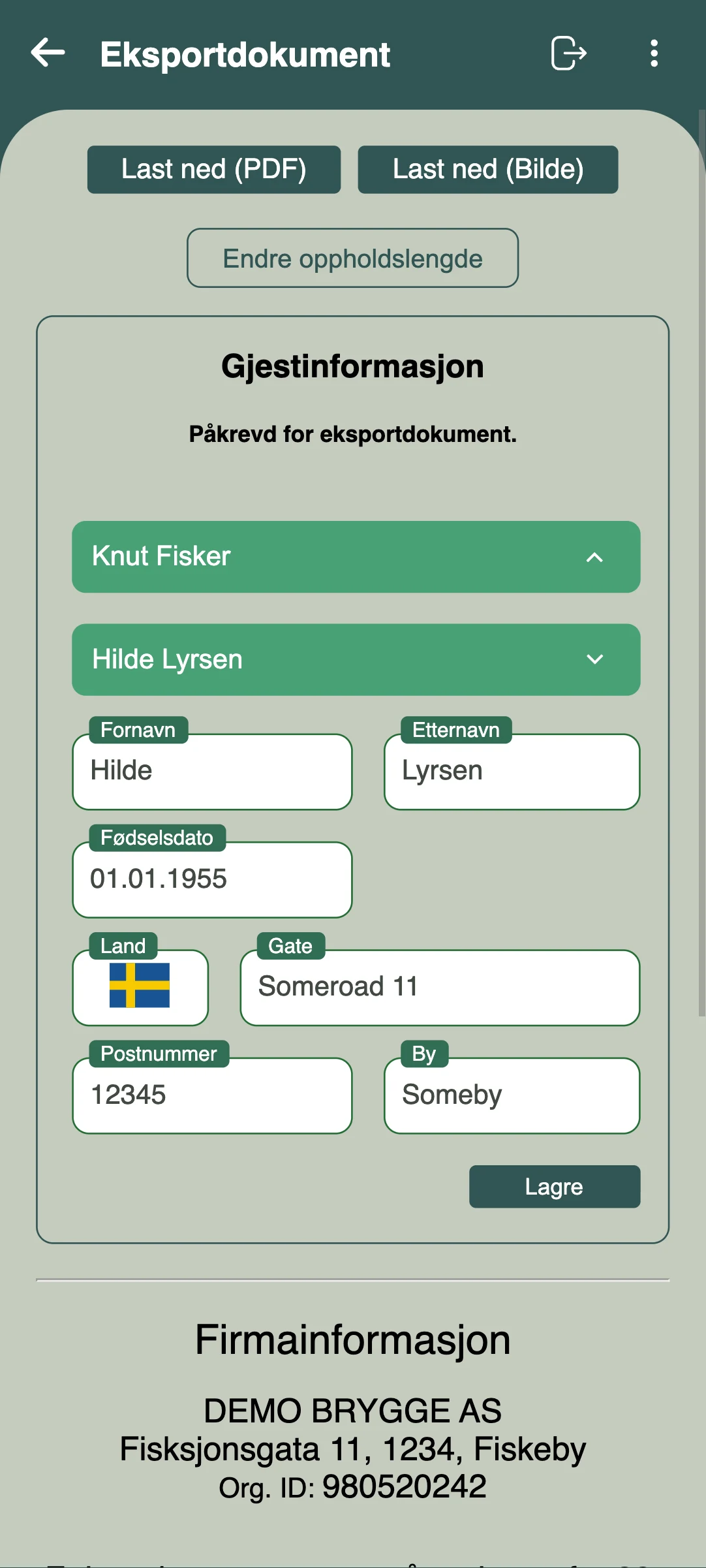 FishReg — eksportside der gjesten laster ned dokumentasjon
