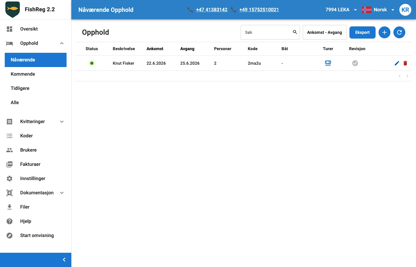 FishReg — oppholdsoversikt for utleier
